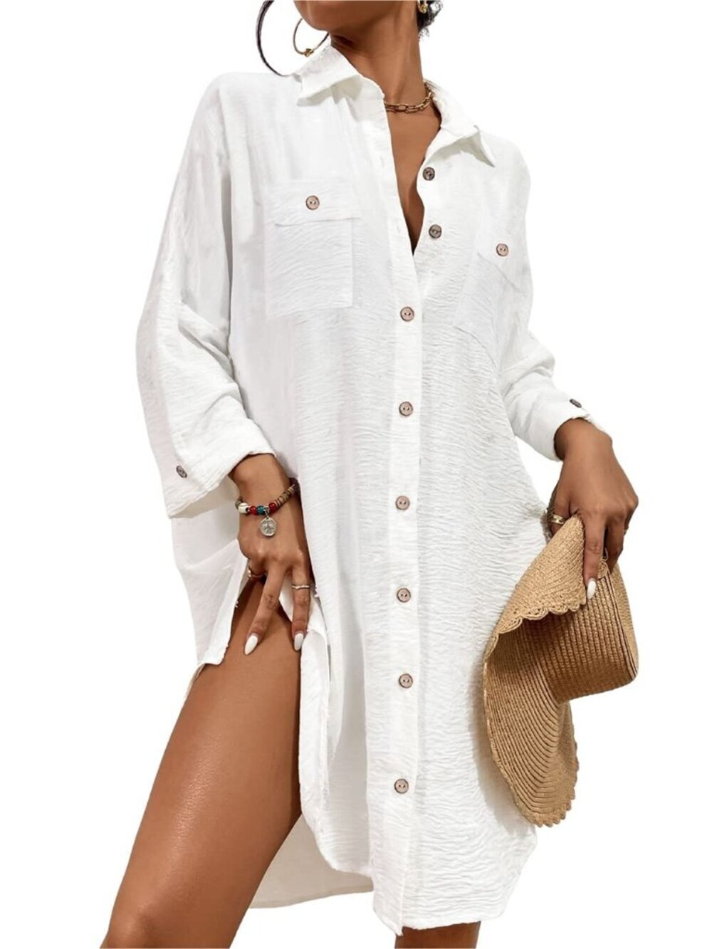 🆕 Swimsuit Coverup for Women Bathing Suit Cover Up Button Down Shirt Dresses